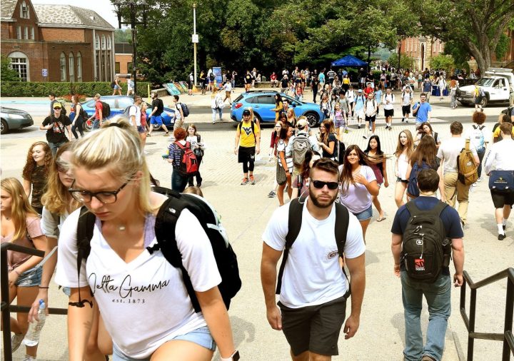 WVU students first day of class on the downtown campus on Wednesday.