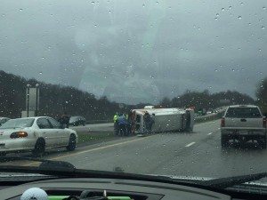 An ambulance was involved in a rollover crash on Interstate 79 in Monongalia County April 7.  (Photo: J. Wittschen)