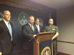 (L to R) Sex Offender Investigations Coordinator John Hare, Chief Deputy U.S. Marshal Alex Neville, U.S. Marshall Gary Gaskins and State Police 1st Sgt. Shawn Kennedy provide the results of Operation Tidal Wave