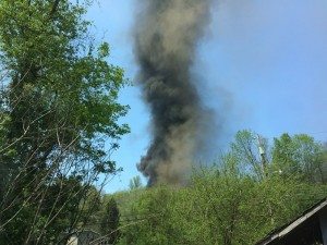 View of smoke from tanker truck accident on I-79 near the Pennsylvania line. View from Route 19 near Bethel Road looking toward the interstate. 